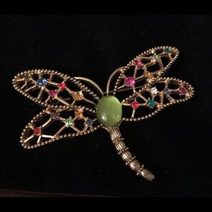 Vintage Goldtone Multi Gem Dragonfly Brooch
